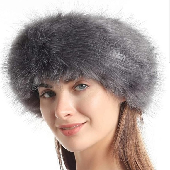 Silver Gray Fur Headband Ski Hat Fur Ear Warmers Mink Hat - Picture 4 of 6